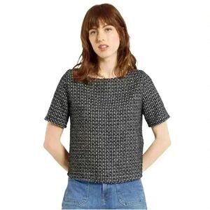 Roolee Women's Black, Gray & White Poly/Acrylic Tweed Lined Top